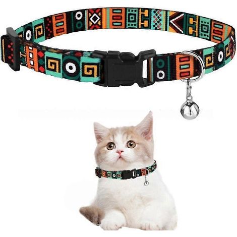 DColliers pour chats - Collier de sécurité doux et mignon avec clochette, réglable, pour chatons mâles et femelles. Confortable, élégant, imprimé à motifs, léger. (1/5)