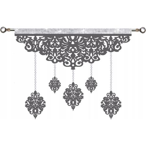 Tenda moderna EKRAN, traforata con ghirlanda e cristalli GLAMUR, grigia, 140
