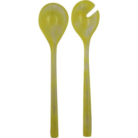 Couverts à Salade Design en Résine Jaune et Acier Inoxydable Doré 33 x 7,6 x 2,5 cm - PANGIVO (1/2)