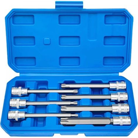 Douille à clé, 7 pièces, douille 3/8", douilles T25, T30, T40, T45, T50, T55 et T60 110 mm (avec boîte) (1/5)