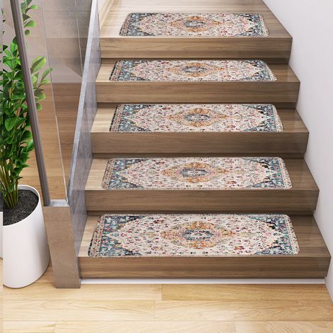 Lot de 5 tapis d'escalier antidérapants, tapis de sol, tapis d'escalier, tapis d'escalier d'intérieur, tapis d'escalier de bord,76 x 20 cm (1/5)
