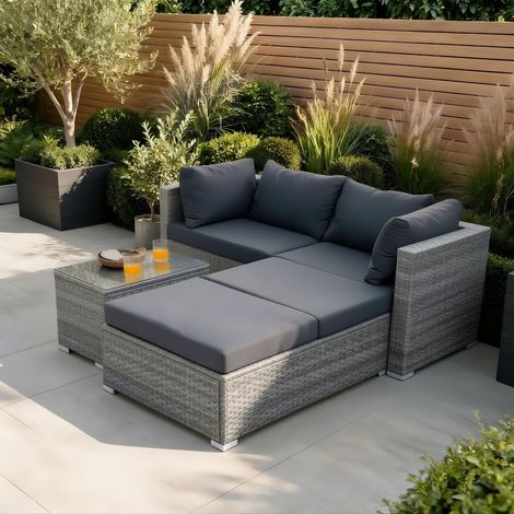 5 Piece Modular Outdoor Garden Set Corner Chairs Padded Seats Garden Furniture (1/5)