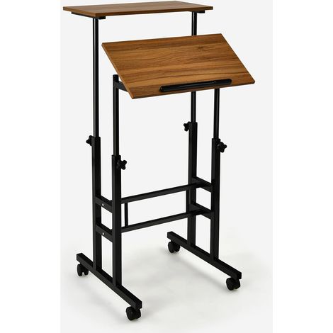 COSTWAY Escritorio con Ruedas Mesa de Trabajo Movible Carro para Trabajar Sentados o de Pie (Nuez) (1/5)