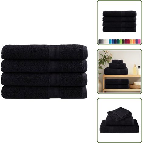 The Living Store Premium-Handtücher SOLUND 4 Stk. Schwarz 100x200 cm 600 g/m² - Baumwolle - Handtücher - Badetücher - Strandtücher - Schwarze Handtücher (1/5)