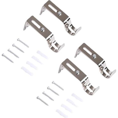 Set di 4 supporti per asta per tende, supporti in metallo, adatti per aste per tende, camere da letto, bagni (argento). (1/5)