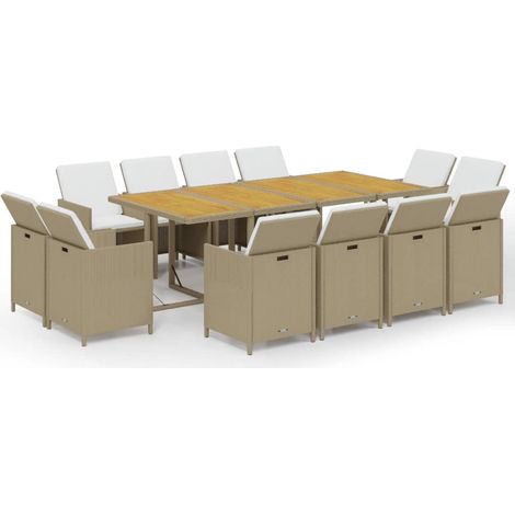 Ensemble à manger de jardin coussins 13pcs Mobilier de jardin Résine tressée Beige (1/5)