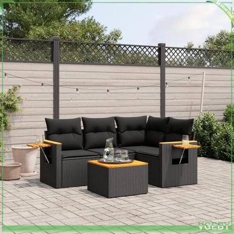 Salon de jardin - Modulaire - Noir - Résine tressée & structure acier - Rangement avec sac étanche (1/3)