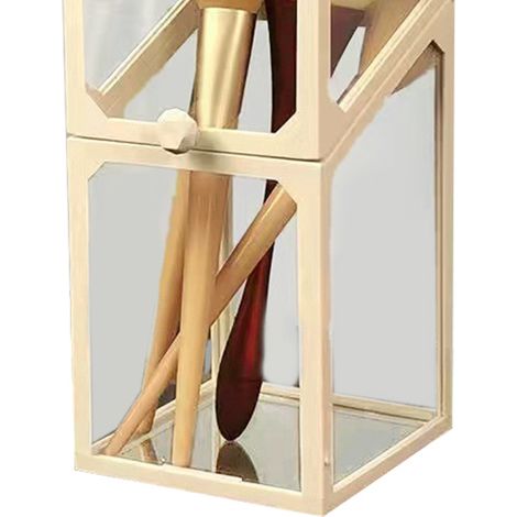 Pot de rangement pour pinceaux de maquillage, étanche à la poussière avec couvercle, pinceau crayon à sourcils, boîte de rangement cosmétique, porte-pinceaux en verre portable, forme carrée blanche.