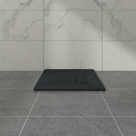 Aquariss SMC Slate Effect Shower Enclosure Tray 700x700mm Square Wetroom Shower Base Black (1/5)