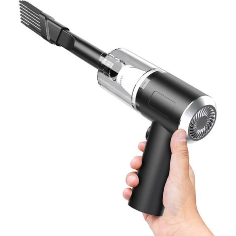 1 aspiradora de mano inalámbrica, recargable por USB, ligera (310 g), con luz LED, para coche y oficina. (1/5)