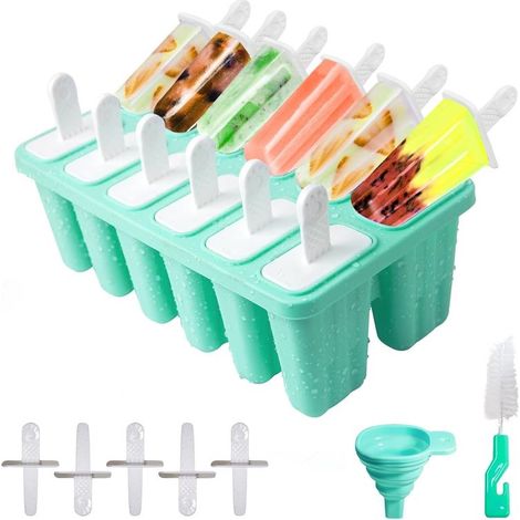 Moule Glace 12 Cavités, Avec Batonnet Glace, Brosses Et Entonnoirs Pliants, Silicone Moule à Glace Pour Glace, Sans BPA (1/5)