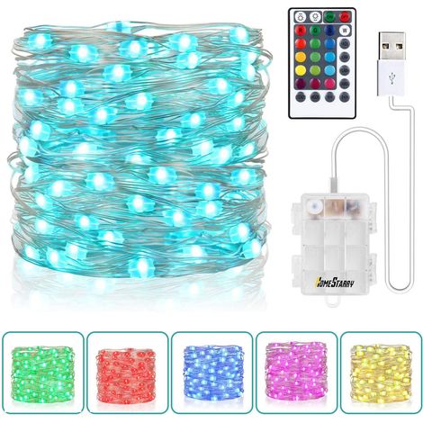 Guirlande Lumineuse - 100 LED - 10 M - Alimentation Piles AA ou USB - Étanche IP67 - Télécommande - 13 Modes - Pour Décoration Intérieure Extérieure - 1 Pièce (1/5)