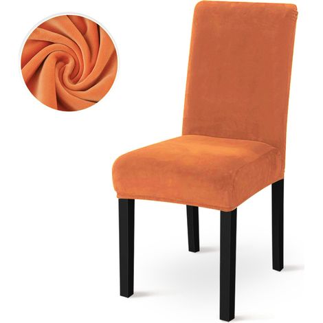 Dehnbare Polsterhülle aus dickem Velours mit Schachbrettmuster – Fleckschutz für Restaurant- oder Hotelstuhl – Farbe Orange, mittlere Rückenhöhe (universelles Modell)