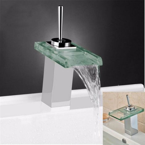 TrAdE Shop Traesio - Miscelatore Monocomando Rubinetto Cascata Vetro Rubinetteria Lavabo Bagno - (1/4)
