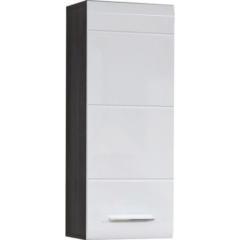 LineBad Badschrank 1 Tür rauchsilber, weiß Hochglanz.