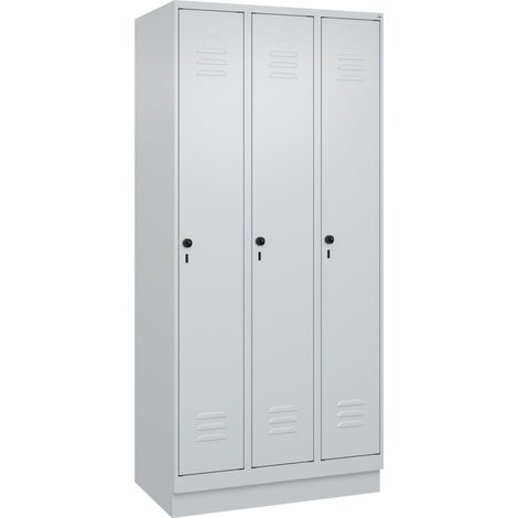 Garderobenschrank m.Sockel H1950xB900xT500mm lichtgrau 3 Abteile C+P (1/5)