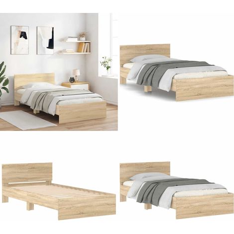 Bettgestell ohne Matratze mit Kopfteil Sonoma-Eiche 100x200 cm - Holzbettfassungen - Bettrahmen - Doppelbett - Eiche Möbel - Bettkopfteil - Home & Living (1/5)