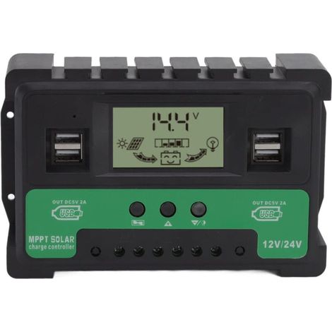 Solarladeregler, 12V/24V Solarladeregler mit einstellbarem LCD-Bildschirm und Timer-Funktion, zwei USB-Anschlüssen, automatischer PWM-Parametereinstellung (40A) (1/5)