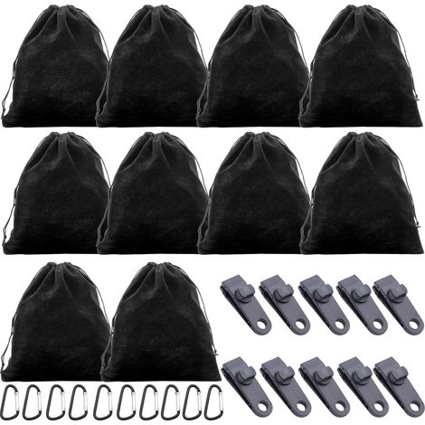 Sac de Poids Portable pour Rideaux de Tonnelle en Plein Air, Sac de Lestage de Nappe avec 10 Sacs de Poids et 10 Mousquetons, 10 Clips, Convient pour Fixer des Tentes, des Nappes (1/5)