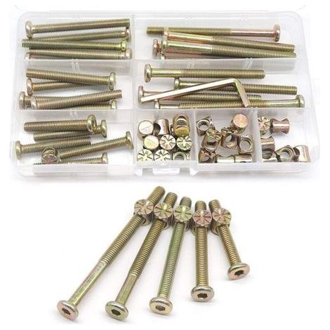 Kit de vis et écrous pour cadre de lit, pièces de berceau, jeu de 25 vis pour lit superposé M6-1x40mm/ 50mm/ 60mm/ 70mm/ 80mm / 80mm/Kit de meubles (1/5)