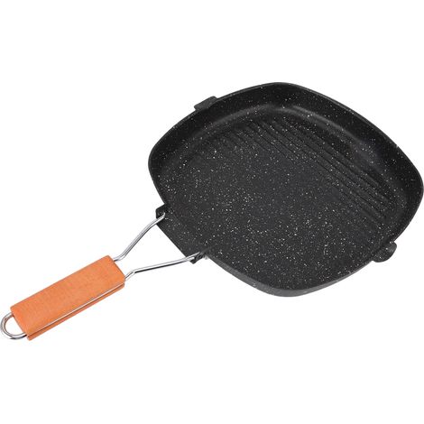 Faltbare Steakpfanne für den Außenbereich, geriffelte Grillpfanne mit Antihaftbeschichtung, Magnesiumsteinbeschichtung, 28x28cm, geeignet für Gas- und Induktionsherde, für den Hausgebrauch. (1/5)