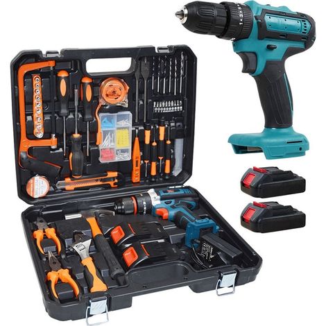 TRADE SHOP - Kit Da 100 Pezzi Completo Di Attrezzi Con Trapano Avvitatore A Batteria Valigietta - (1/5)