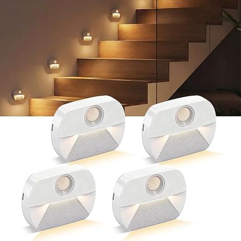 4 Pack LED Night Light with Motion Sensor, Indoor Stair Light for Kids, Motion Sensor Light, Auto On/Off for Hallway, Bathroom (1/5)