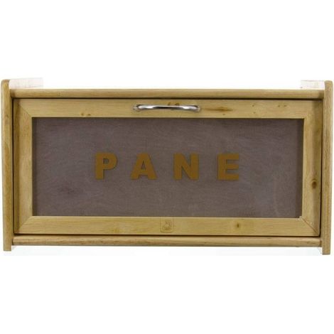 Trade Shop - PORTAPANE IN LEGNO MIT VETRINA IN VETRO CHIUSURA CALAMITA CONTENITORE 38X22X20CM - (1/5)