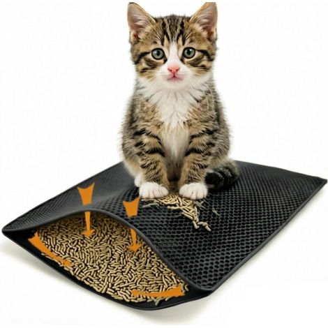 Tappetino per lettiera per gatti 40 x 50 cm, impermeabile, a doppio strato antiscivolo, nero, accessorio per gatti, per il controllo della lettiera (1/5)
