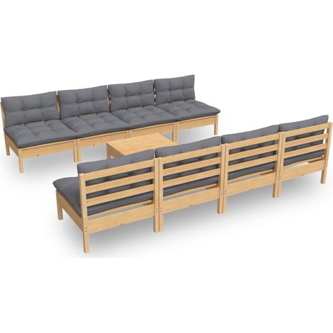 Juego de muebles de jardín 9 pzas y cojines madera maciza pino vidaXL (1/5)