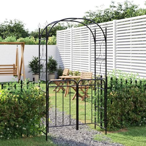 Gartenbogen mit schwarzem Tor 108x45x235 cm Stahl