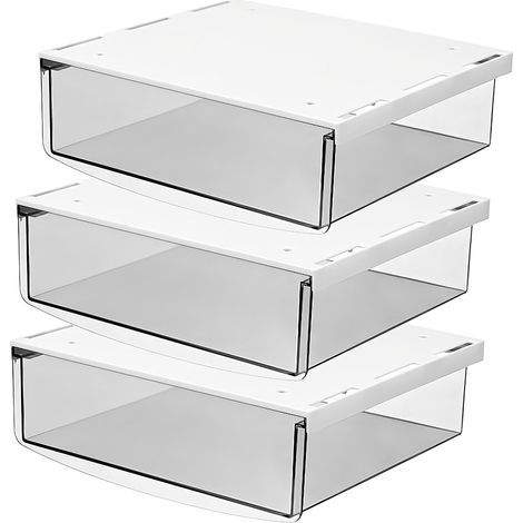 3X 3,5L Tiroirs Sous Bureau, 24x21x8cm Autocollant Boîte à Tiroirs Cachée, Organisateur Boîte de Rangement pour Bureau/Meuble/Bibliothèque/Armoire de Cuisine, 3 Unités Transparent TKD8605 (1/5)