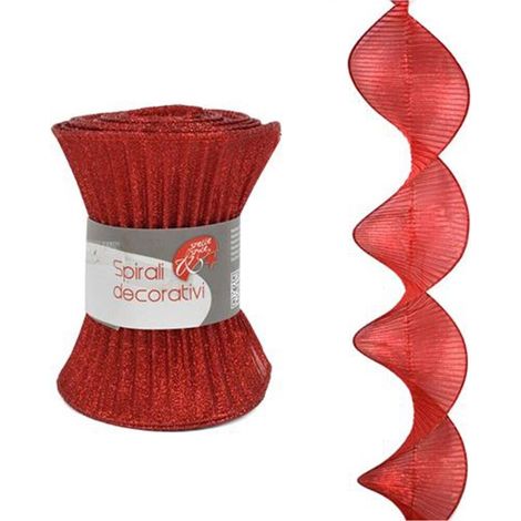 Nastro nastrino onda spirale rosso e bianco scozzese cm 180 per decorazioni addobbi albero di natale natalizi in tessuto moderno e particolare Dotato di Anima Rigida ai Bordi per Mantenere la Forma