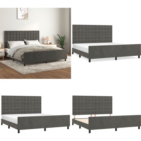 Estructura cama con cabecero terciopelo gris oscuro 180x200 cm - Estructura de cama - Cabecero de cama