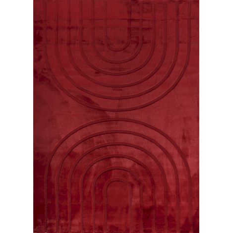 Tapis rouge géométrique doux antidérapant lavable - 120 x 160 cm (1/5)
