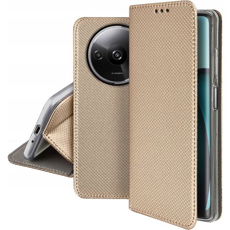 Custodia per Xiaomi Redmi A3 4G SMART MAGNET BOOK CASE ORO + Vetro (1/5)