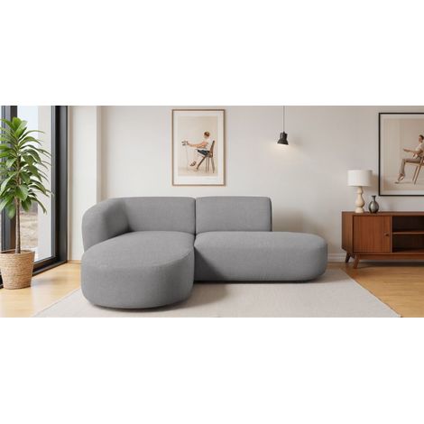 Ecksofa Designersofa BABETTE in Stoff Lins Grau Ottomane Links