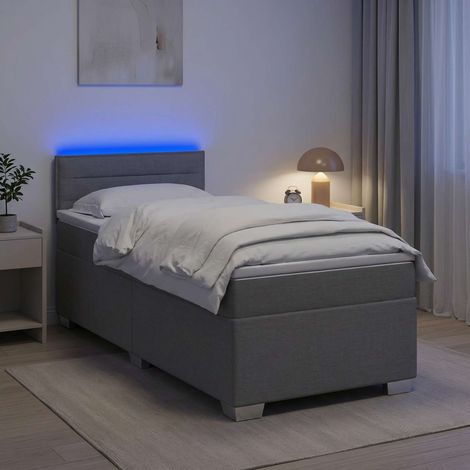 Cama con Base Tapizada, Colchón y Luz LED Gris Claro Tela (1/5)