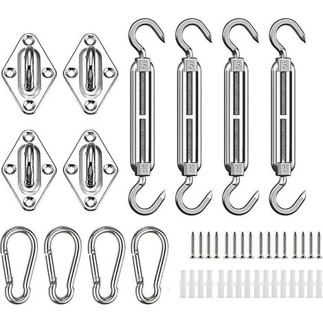 Kit de Fixation pour Voile D'ombrage, Acier Inoxydable Soleil Voile D'ombrage Kit de Fixation pour Triangle et Carré, Rectangle, du Soleil Voile D'ombrage Accessoires de Fixation (1/5)