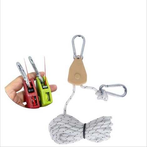 Tendeur de corde avec poulie, 4 pièces, diamètre de corde 4 mm, longueur totale 4 m, tendeur de corde pour usage extérieur, poulie pour cordes de tente, poulie (1/5)