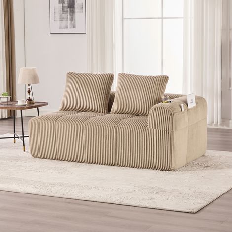 Canapé 2 places en velours côtelé, ultra doux – Design compact sans montage, coussins de soutien moelleux, vide-poche latéral pour télécommande et smartphone, accoudoir avec porte-verre – Élégant et p (1/5)