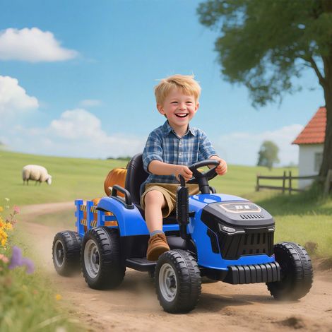 Elektrischer Kindertraktor, Aufsitz-Traktor mit Fernbedienung, Soft-Start, für Kinder im Alter von 3-8 Jahren, Blau