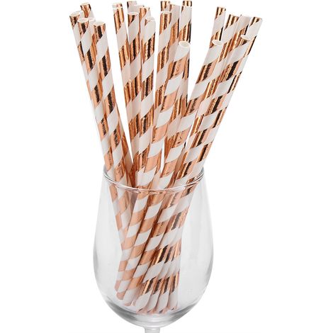 Gobelets en papier rayés or rose, pailles, vaisselle jetable pour décoration de fête d'anniversaire (1) (1/5)
