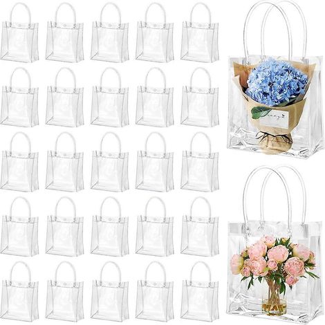 50 Stück durchsichtige Geschenktüten mit Henkeln, Plastikgeschenktüten (1/5)