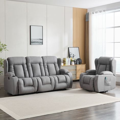 CAESAR 1+3 SEATER GREY TECHNOLOGY FABRIC MODERN ELECTRIC RECLINER SOFA SET (1/5)