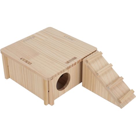 Cachette en bois pour hamster, maison en bois naturel haute densité, polyvalente, avec échelle (1/5)