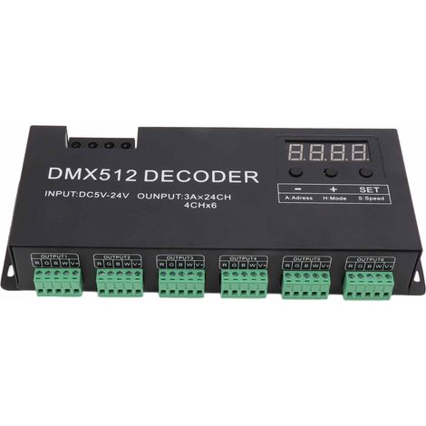 Décodeur DMX 24 canaux, affichage numérique, contrôleur de gradation LED RGBW DMX512 pour bar de scène, DC5V-24V (1/5)