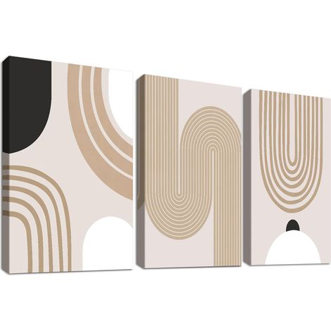 3Pcs Cadre en Bois Impression sur Toile Boho Minimaliste Abstrait Tableau Image sur Toile Beige Caramel Géométrique Peinture Tableau Decoration Murale Salon Chambre Salle de Bain 30x40cm x3pcs (1/5)