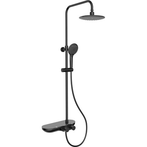 Swiss Aqua Technologies – Colonne de douche thermostatique SATSSTKPC – Douche de tête 21,5 cm – Douchette 3 jets – Finition noir mat – Tablette en verre trempé (1/2)