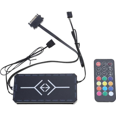 ARGB-Fernbedienung, 8-fach Splitter, 4-Pin PWM-Lüfter-Hub für PC-Gehäuse, Radiator, SATA-Netzteil, mehrfarbig (1/5)